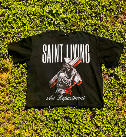 Black Crop Saint Living Heavy weight Tee